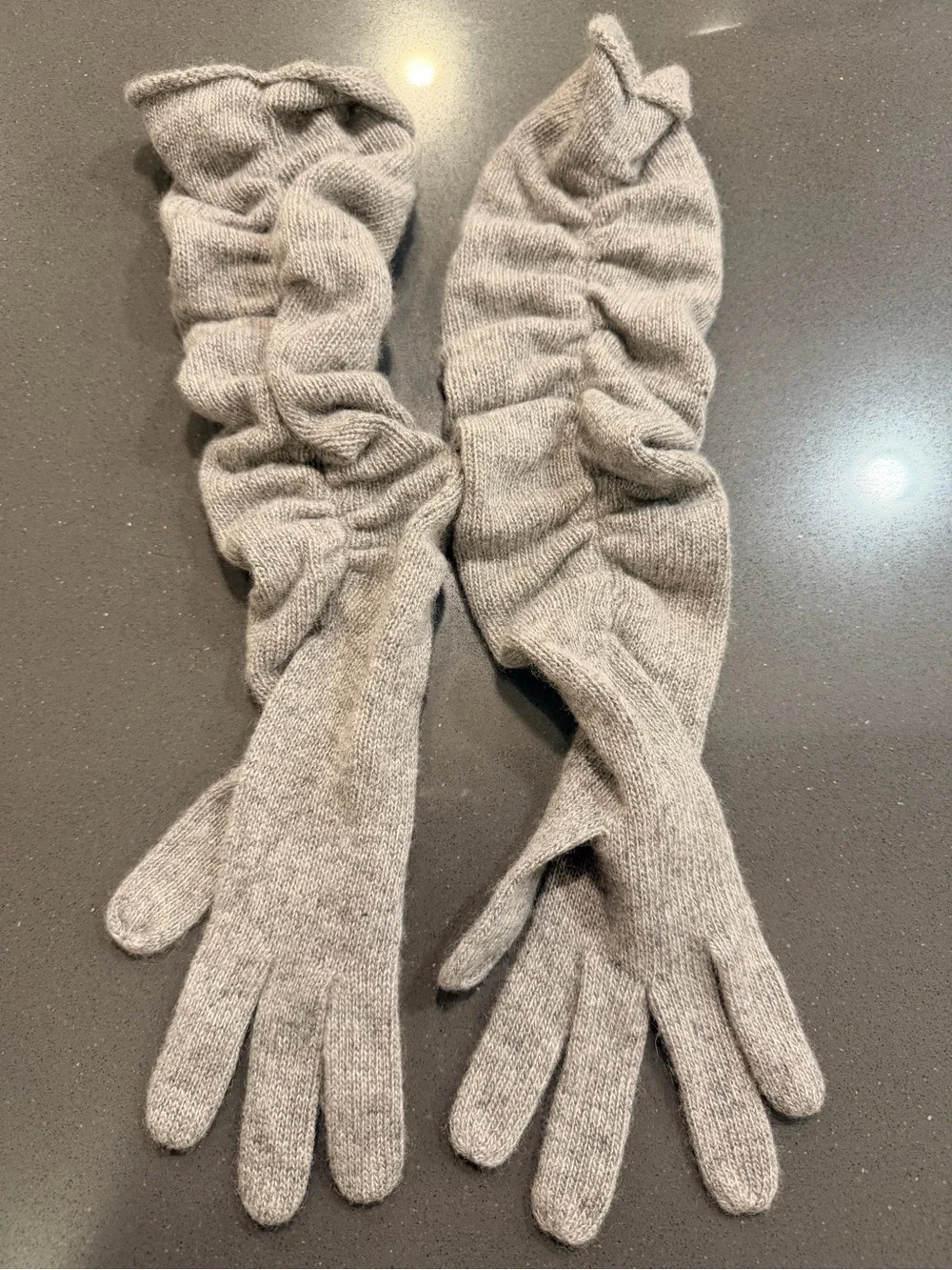 Portolano 100% Cashmere Long Ruched Gloves Heather Gray NWOT